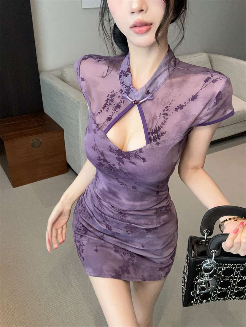 New Chinese Style Bodycon Cheongsam Dress Summer Sleeveless Mesh