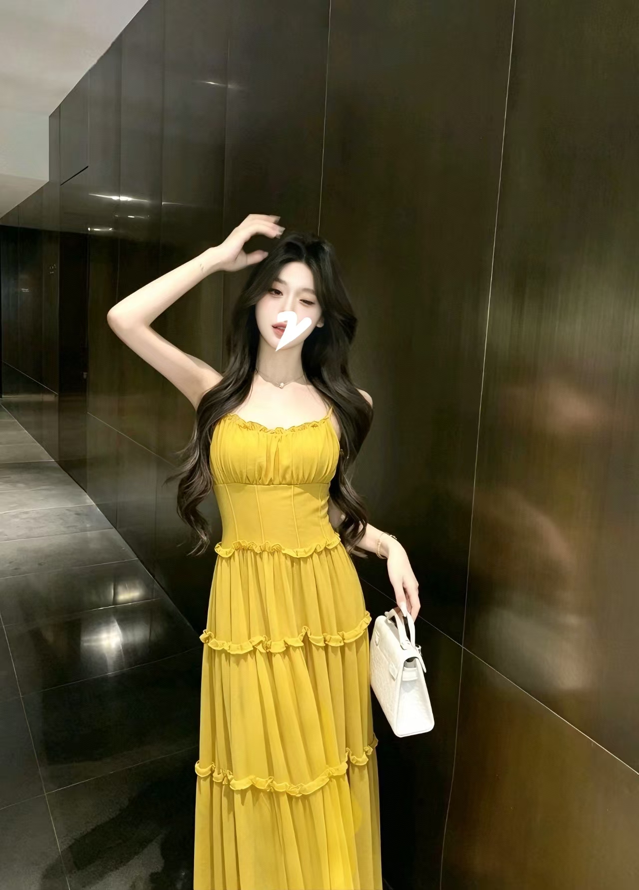French Style Ruched Lace Trim Waist Tie Cami Dress Women Beach Vacation Long Dress