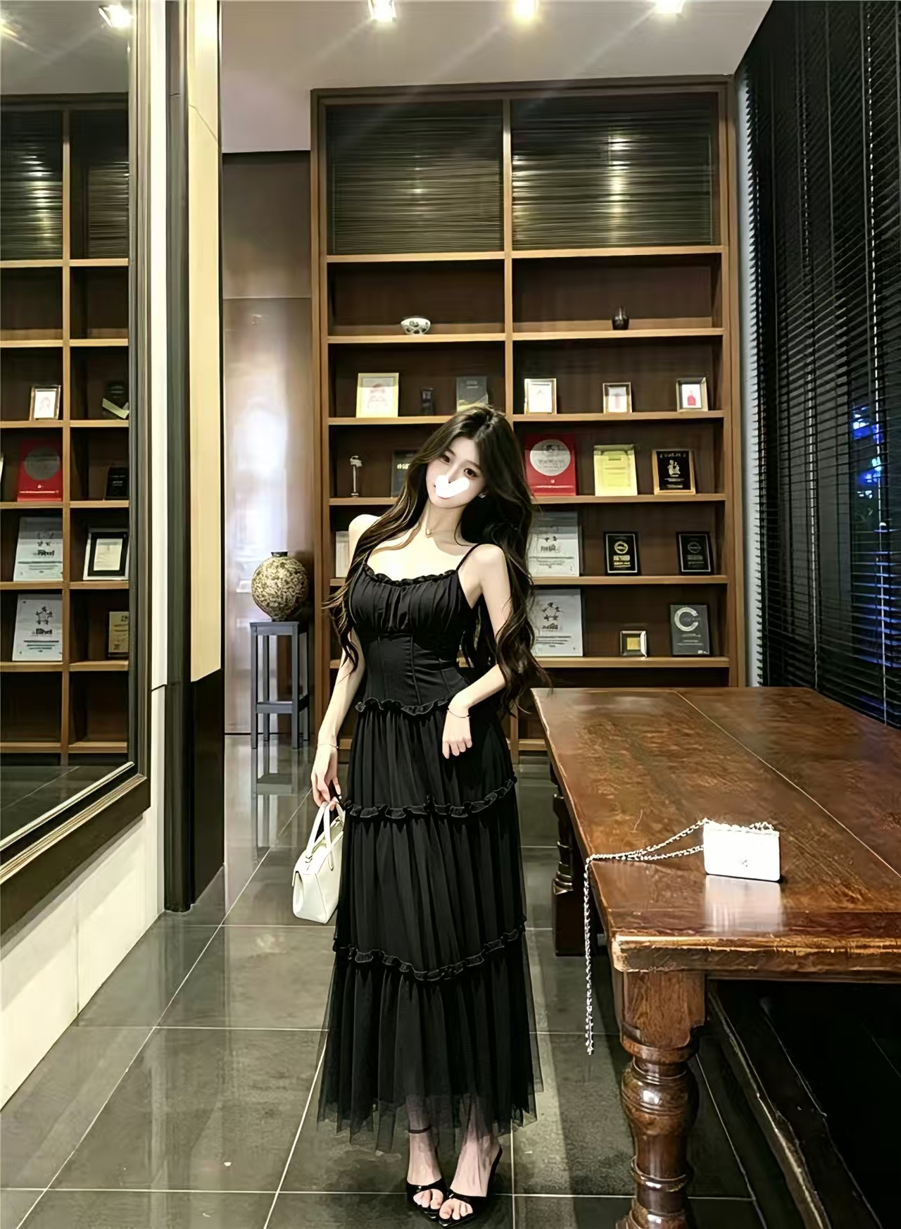 French Style Ruched Lace Trim Waist Tie Cami Dress Women Beach Vacation Long Dress