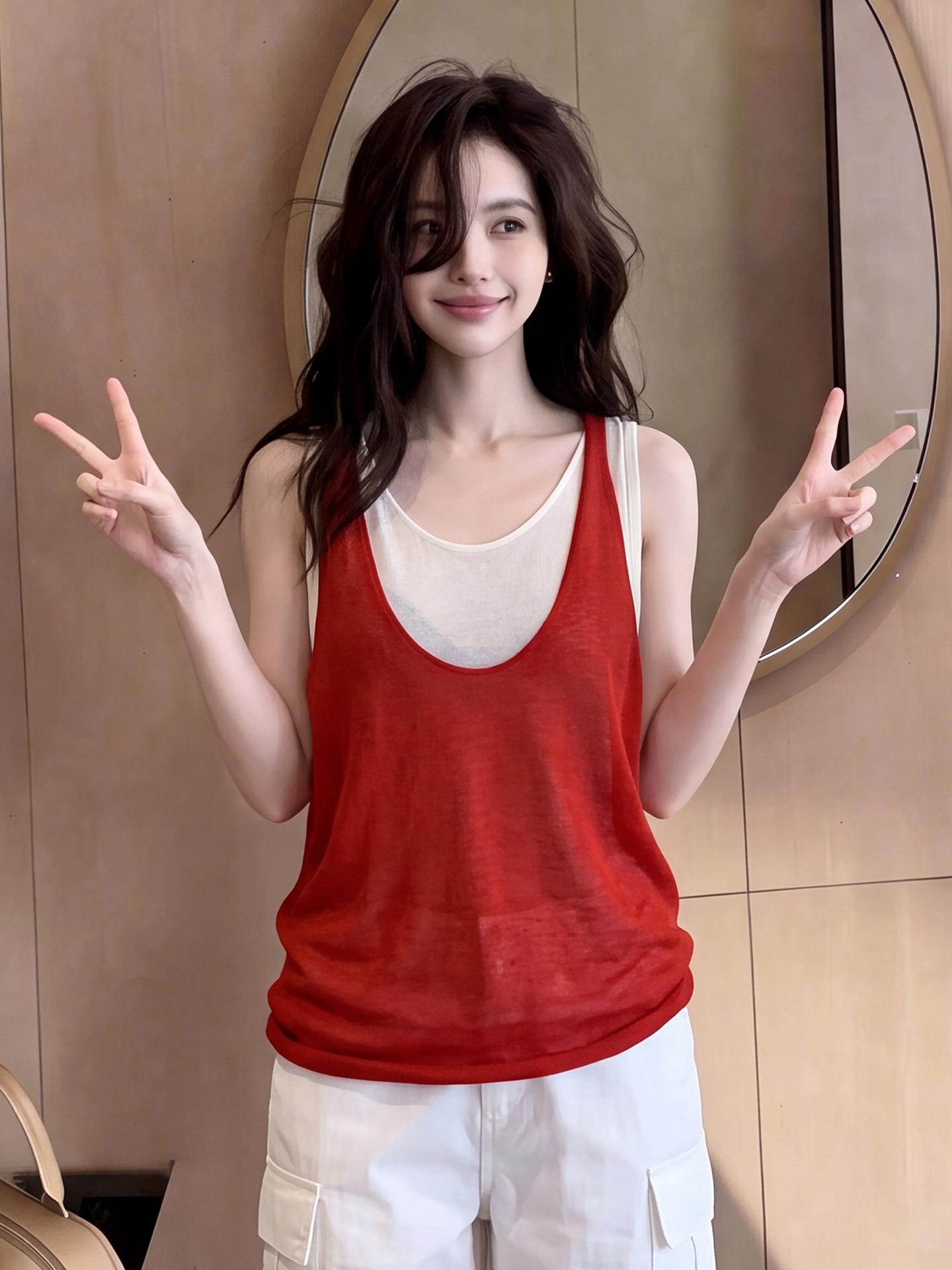 Women’s Red Sleeveless Knit Cami Top – Summer Layered Look