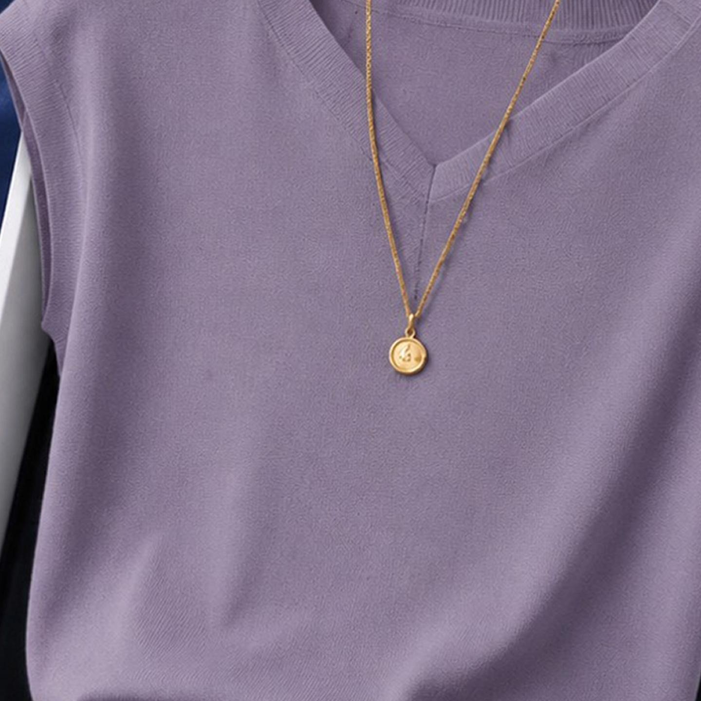 Purple V-Neck Short Sleeve Knit Top for Women Summer 2026 - Image 5