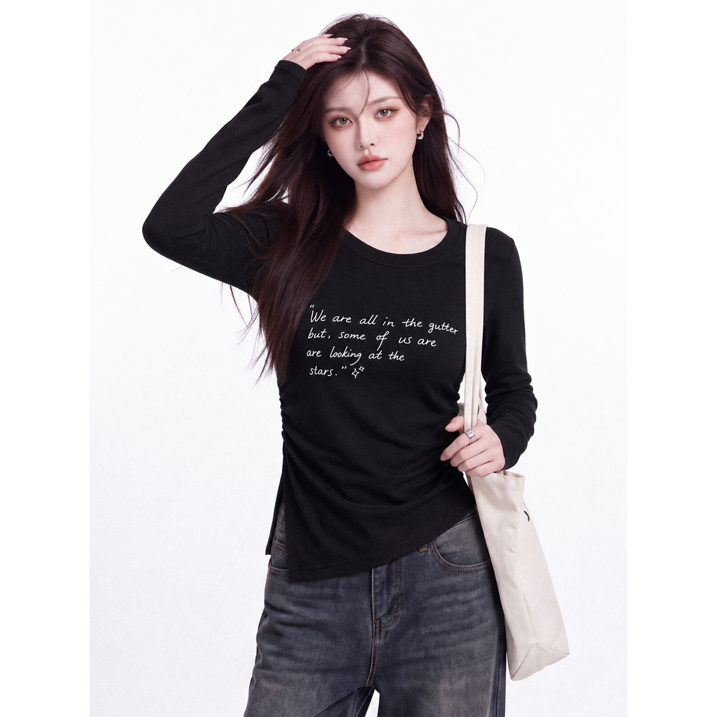 Early Autumn Women's Long Sleeve T-Shirt with Back Cutout, Slit and Waist-Cinching Slimming Base Layer Top 2026 New - Image 5