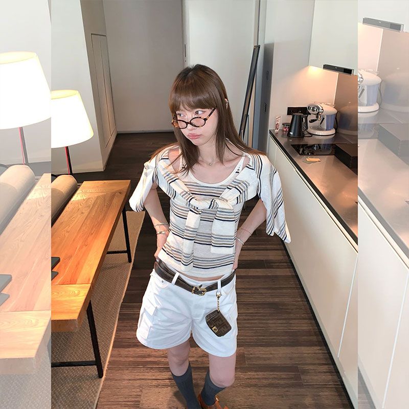 Korean Style Striped Long Sleeve Cardigan and Cami Two Piece Set for Women - Image 4