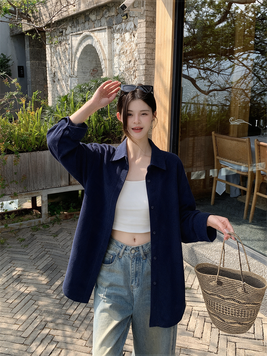 Women’s Corduroy Shirt 2026 Fall Long Sleeve Loose Lazy Mid-Length Shirt Jacket