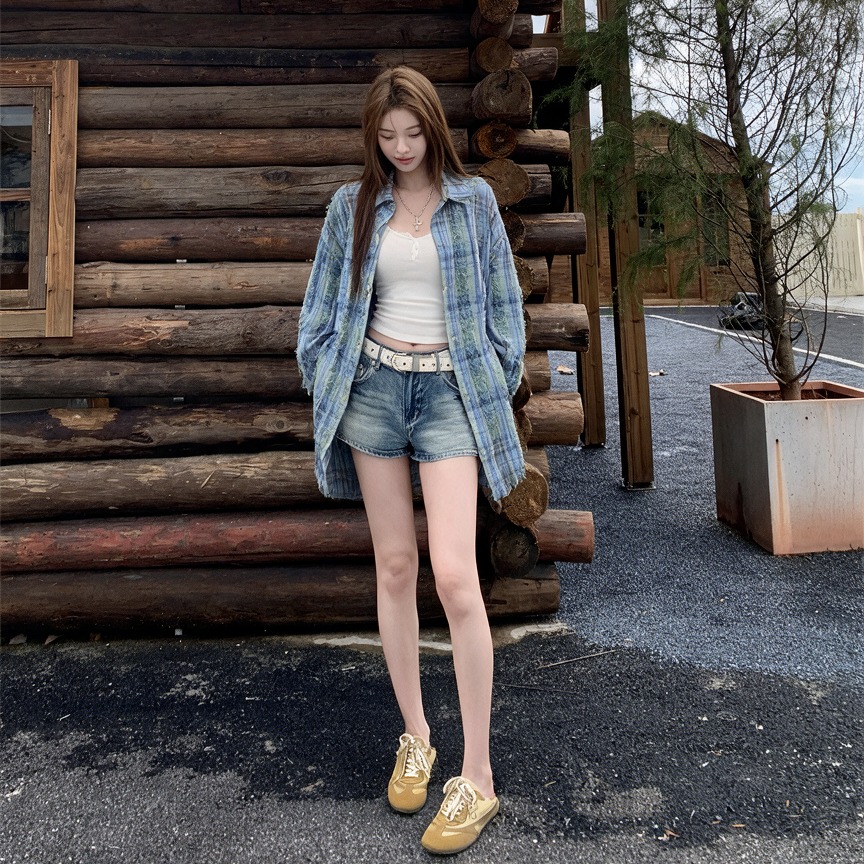 Women’s 2026 Autumn Loose Plaid Tassel Long Sleeve Shirt